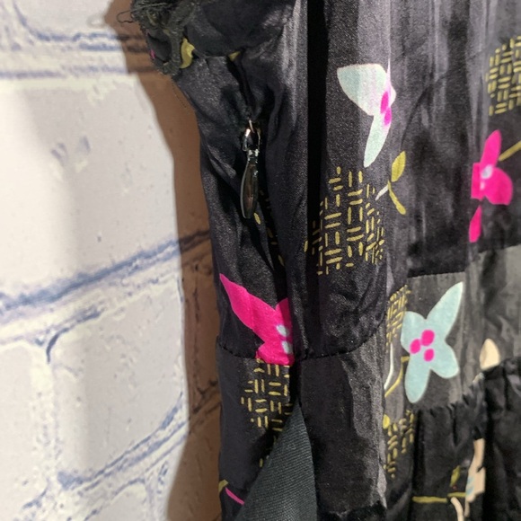 Free People Silk Babydoll Floral Mini Dress Deep V-Neck Black Whimsigoth Y2K 4 - Picture 10 of 10